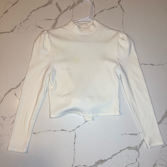 White Mock Sweater Top with Open Back - Picture 3 of 9
